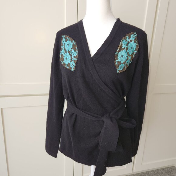 Vanita Rosa Sweaters - Vanita Rosa Paris St. Barth Black Cashmere Wrap Cardigan Embellished Resort
